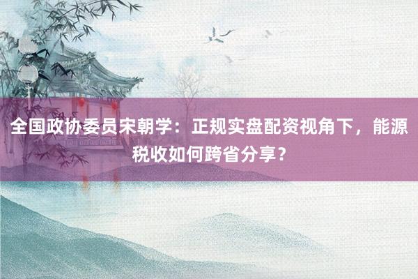 全国政协委员宋朝学：正规实盘配资视角下，能源税收如何跨省分享？