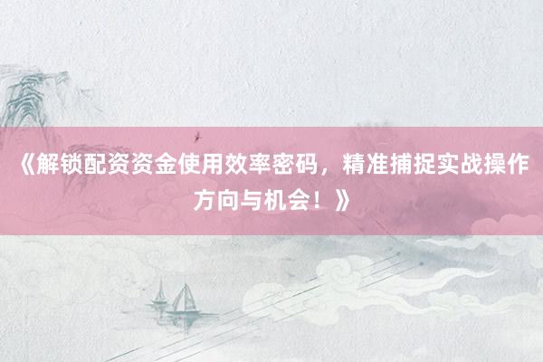 《解锁配资资金使用效率密码，精准捕捉实战操作方向与机会！》